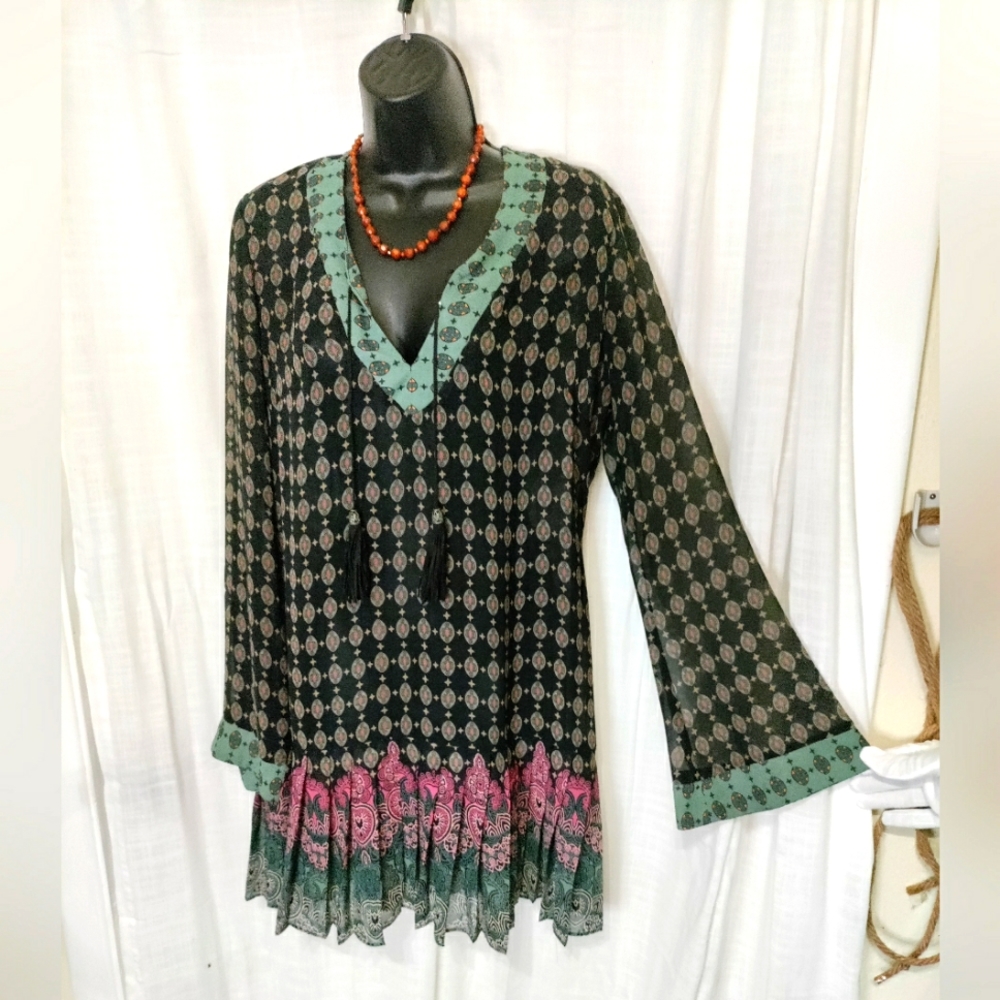 Boho chic sheer print dress